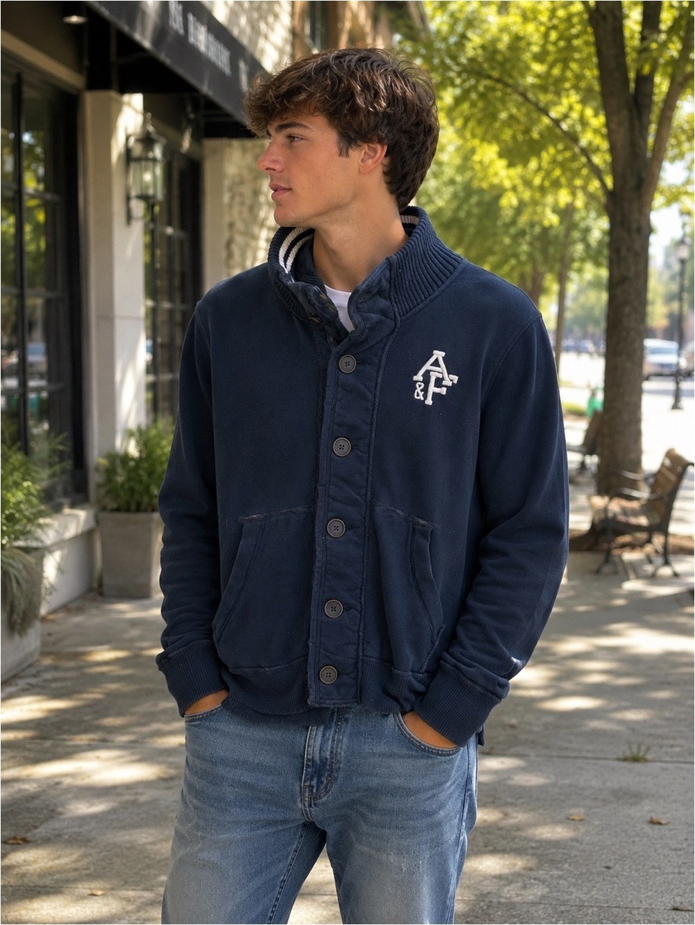 Abercrombie & Fitch Navy Shawl Collar Button Front Jacket Men’s Large